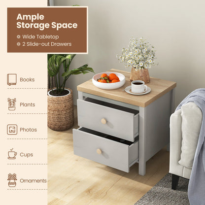 2-Drawer Nightstand with Rubber Wood Legs