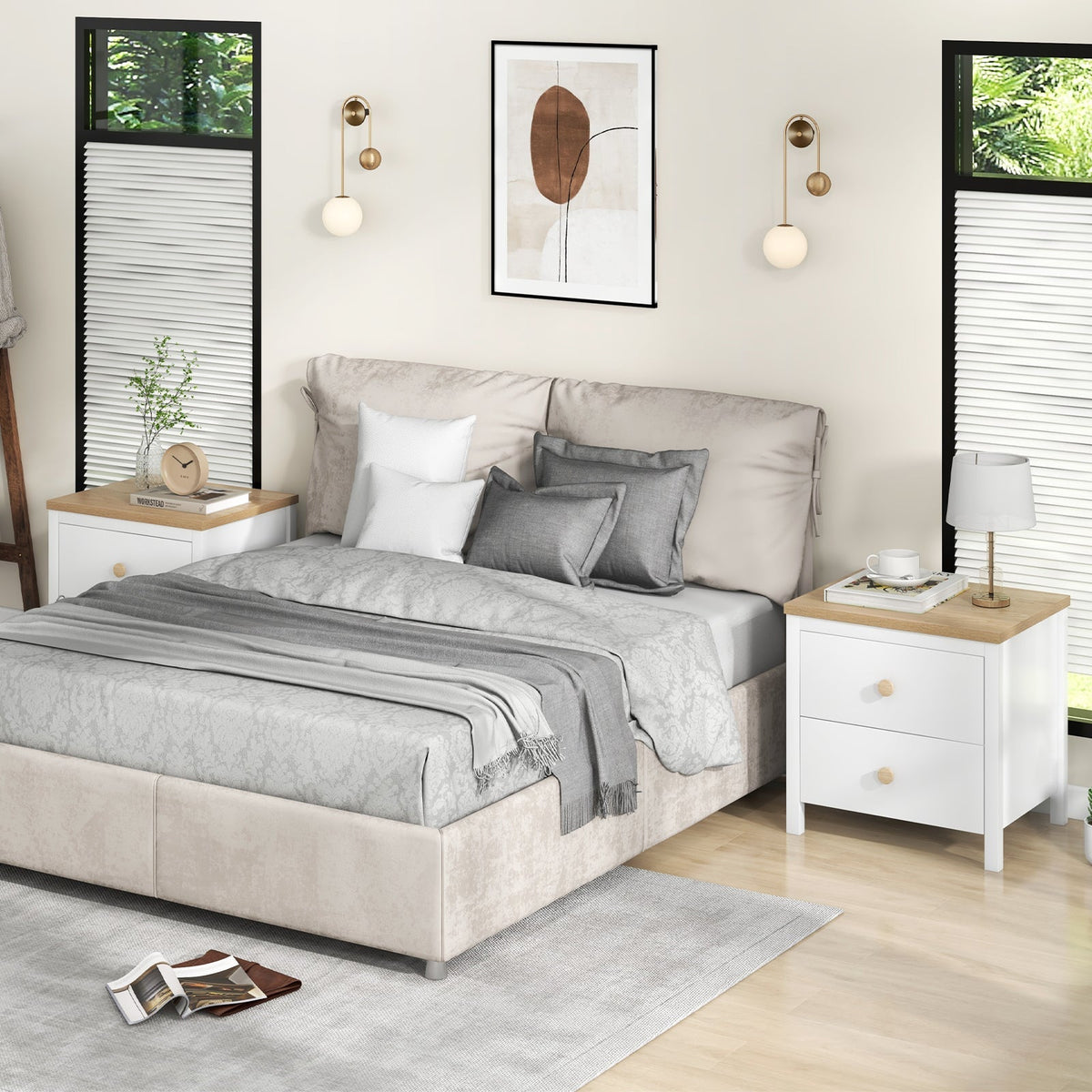 2-Drawer Nightstand with Rubber Wood Legs