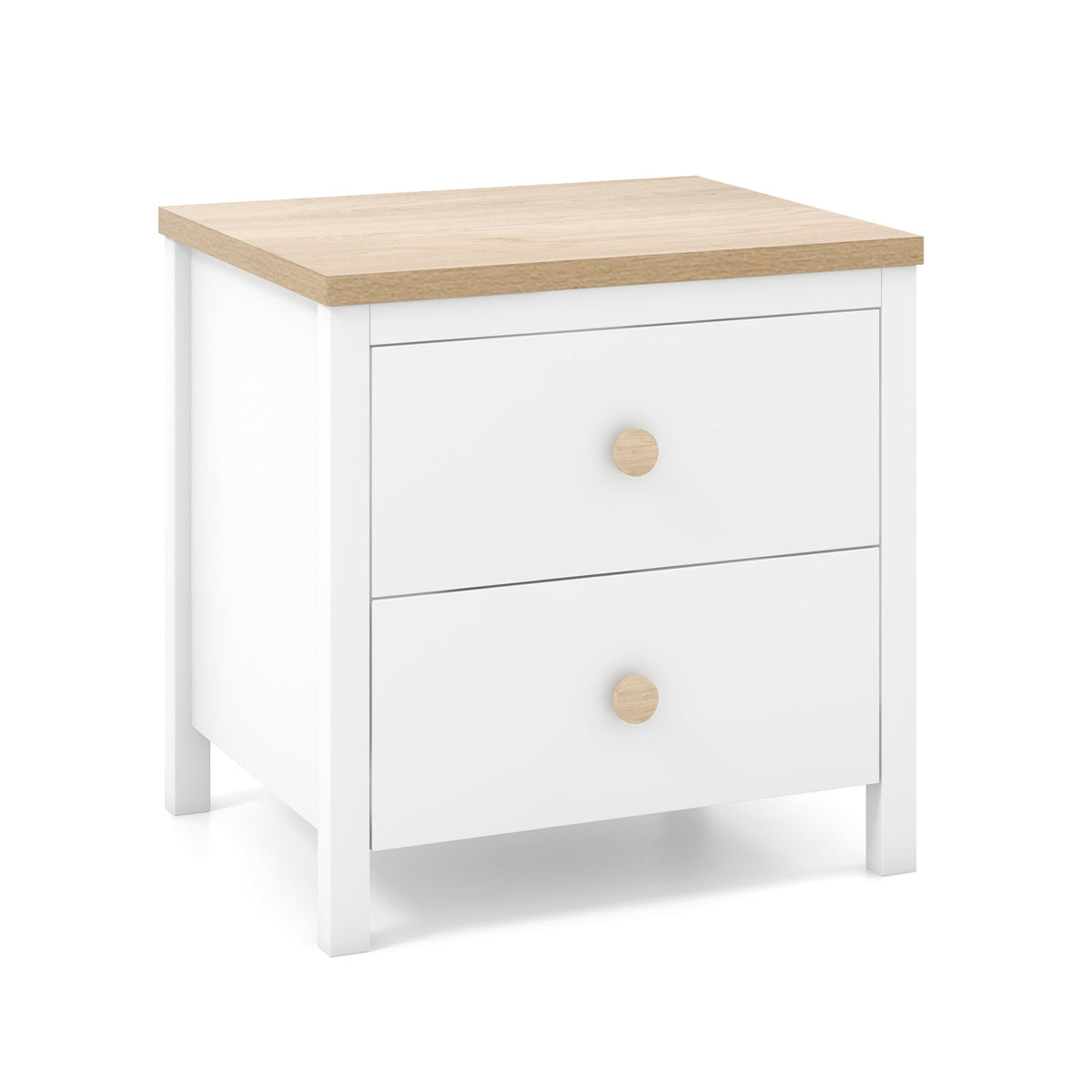 2-Drawer Nightstand with Rubber Wood Legs