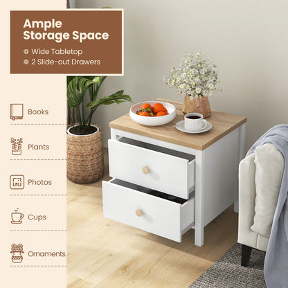 2-Drawer Nightstand with Rubber Wood Legs