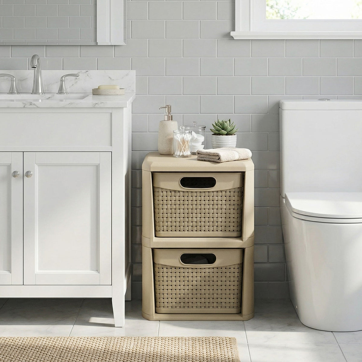 2-Drawer Storage Organizer with Wicker Patterns