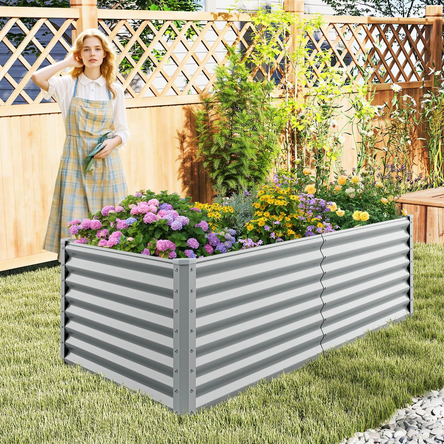 6 x 3 x 2 Feet Metal Rectangular Raised Garden Bed with Open Bottom Design