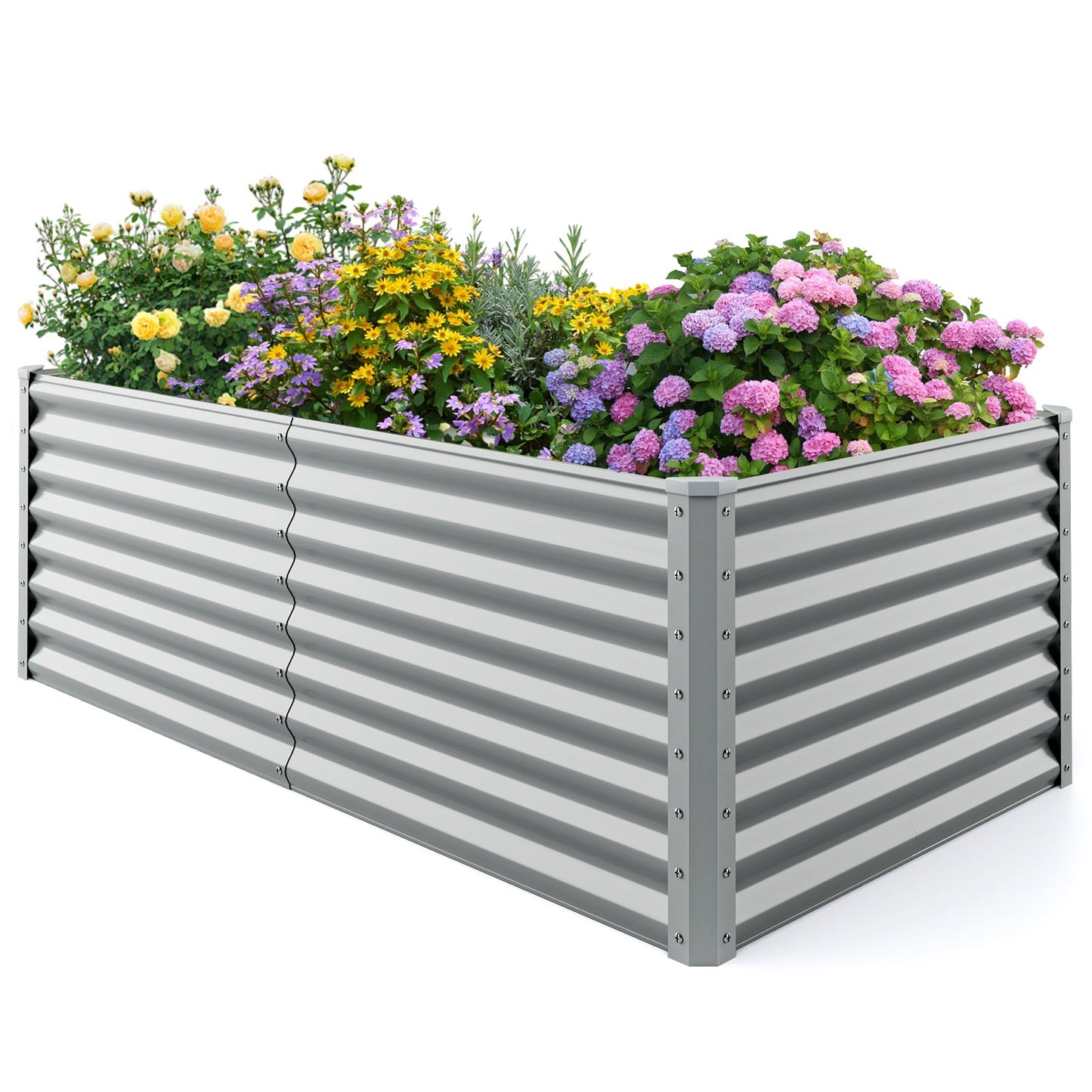 6 x 3 x 2 Feet Metal Rectangular Raised Garden Bed with Open Bottom Design