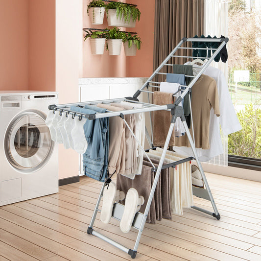 2-Layer Folding Clothes Drying Rack with 5-Level Adjustable Height