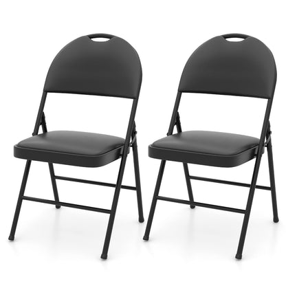 2 Pack Padded Folding Chairs with Metal Frame and Carry Handle-Black
