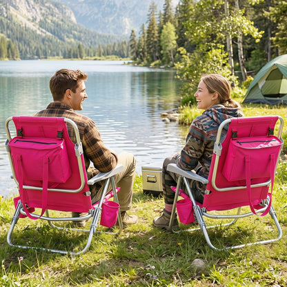 Folding Beach Chair with 7-Position Backrest & Cooler Bag