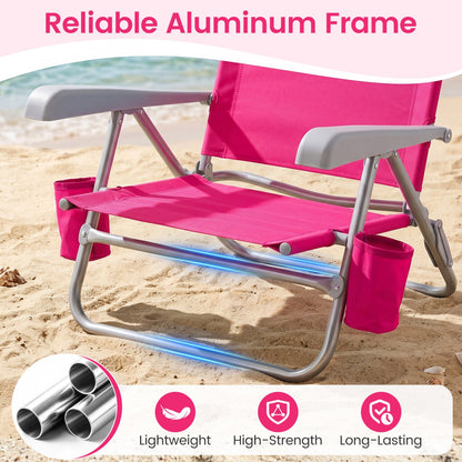 Folding Beach Chair with 7-Position Backrest & Cooler Bag