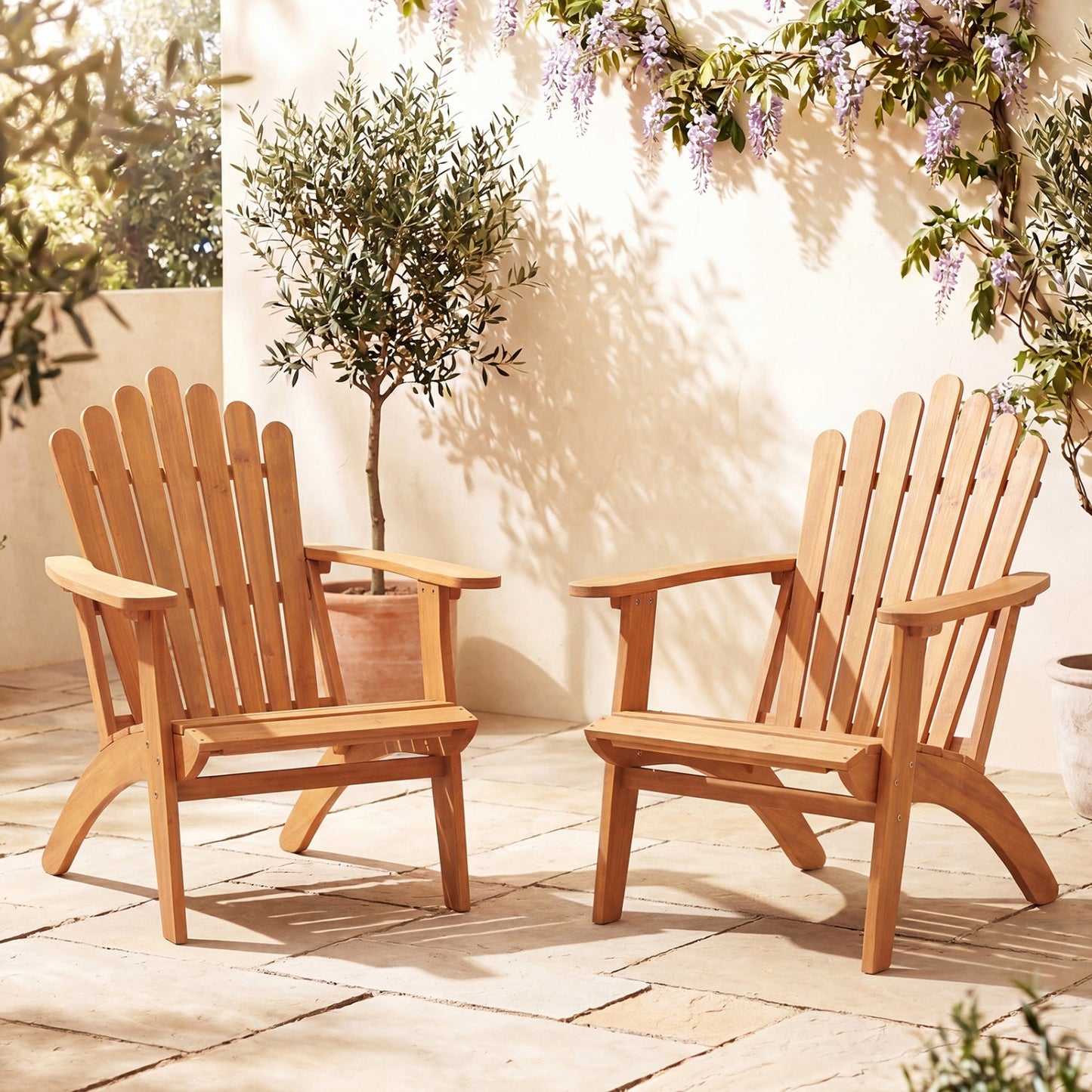 Stackable Adirondack Chairs - Solid Acacia Wood (2-Pack)