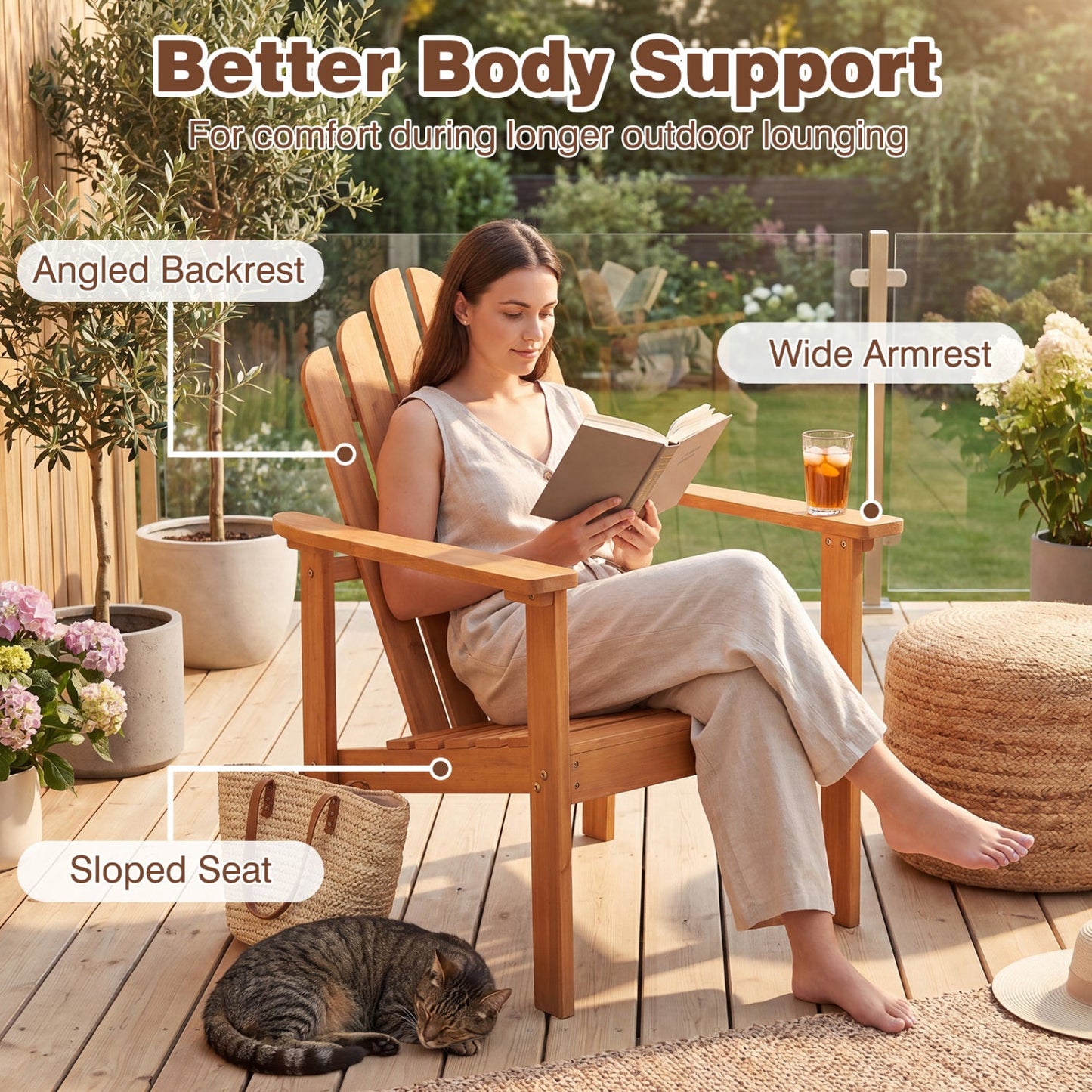Stackable Adirondack Chairs - Solid Acacia Wood (2-Pack)