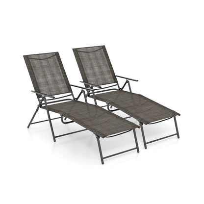 2 Piece Patio Folding Chaise Lounge Chairs Recliner with 6-Level Backrest