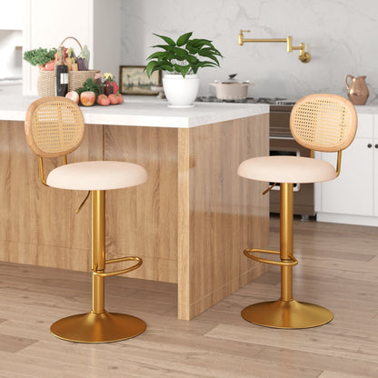 2 Pieces Bar Chairs with PE Rattan Backrest-360°Swivel and Height Adjustable