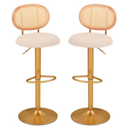 2 Pieces Bar Chairs with PE Rattan Backrest-360°Swivel and Height Adjustable
