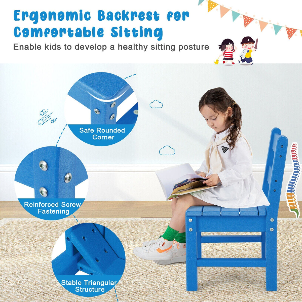2 Pieces Kids Learning Chair set with Backrest