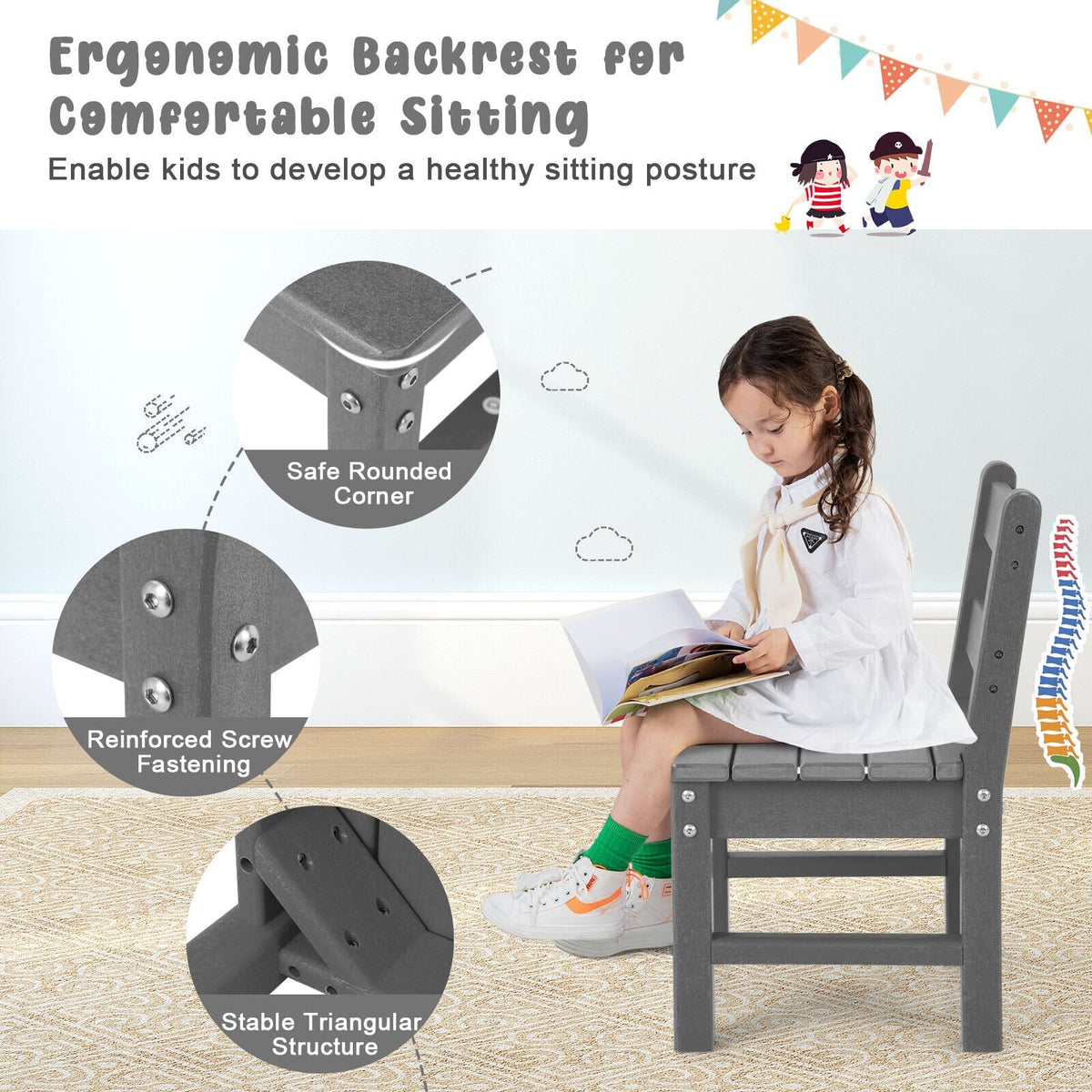 2 Pieces Kids Learning Chair set with Backrest
