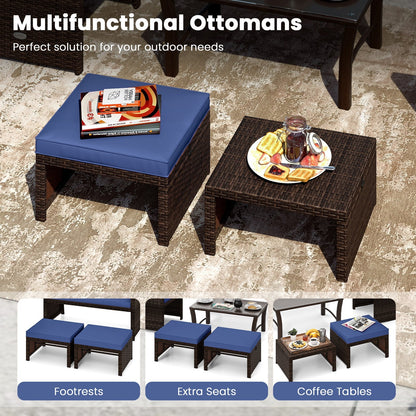 Multipurpose Outdoor 2 Pieces Patio PE Rattan Ottomans Footstool