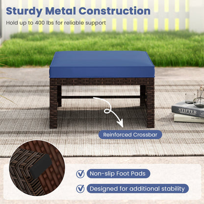 Multipurpose Outdoor 2 Pieces Patio PE Rattan Ottomans Footstool