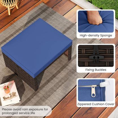 Multipurpose Outdoor 2 Pieces Patio PE Rattan Ottomans Footstool