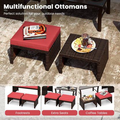 Multipurpose Outdoor 2 Pieces Patio PE Rattan Ottomans Footstool