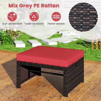 Multipurpose Outdoor 2 Pieces Patio PE Rattan Ottomans Footstool