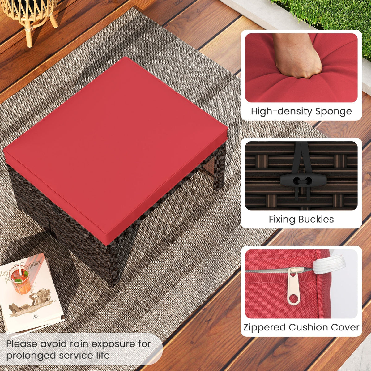 Multipurpose Outdoor 2 Pieces Patio PE Rattan Ottomans Footstool