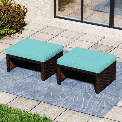 Multipurpose Outdoor 2 Pieces Patio PE Rattan Ottomans Footstool
