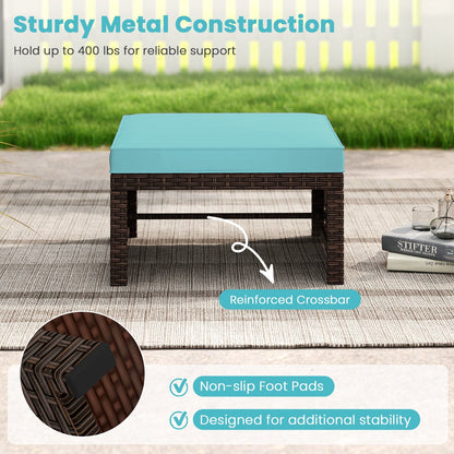 Multipurpose Outdoor 2 Pieces Patio PE Rattan Ottomans Footstool
