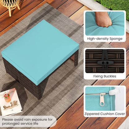 Multipurpose Outdoor 2 Pieces Patio PE Rattan Ottomans Footstool