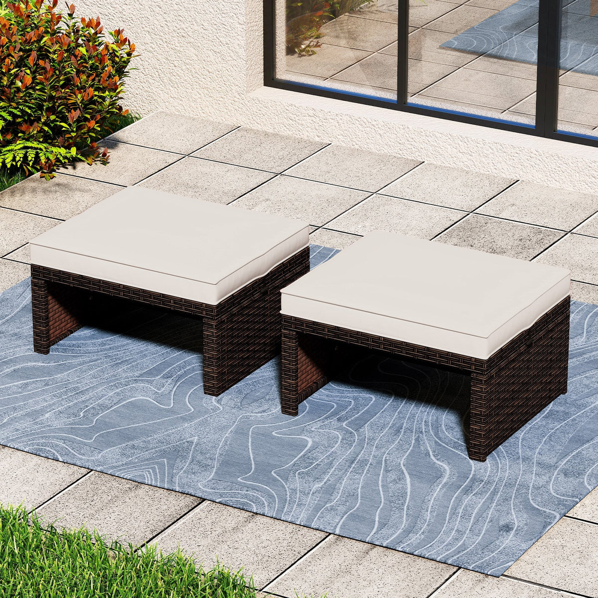 Multipurpose Outdoor 2 Pieces Patio PE Rattan Ottomans Footstool
