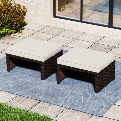 Multipurpose Outdoor 2 Pieces Patio PE Rattan Ottomans Footstool