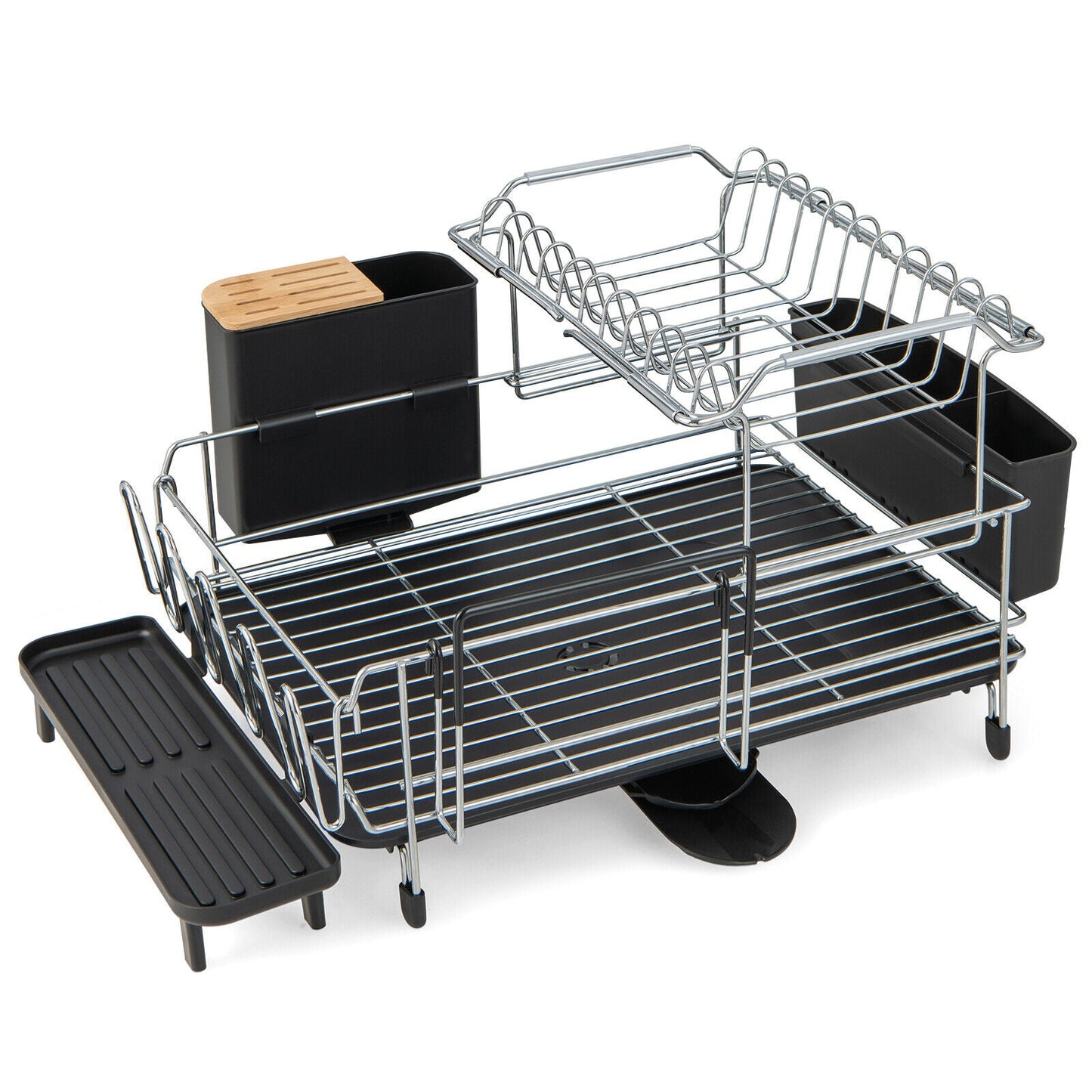 2-Tier Detachable Dish Rack with Drainboard and 360¬∞ Swivel Spout