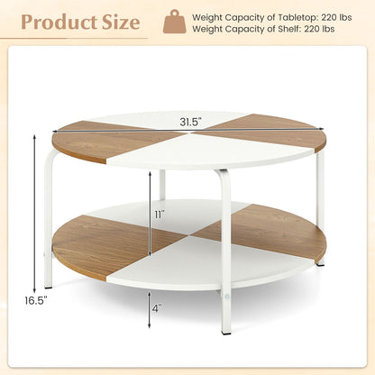 2-Tier Round Coffee Table Metal Frame with Storage Shelf