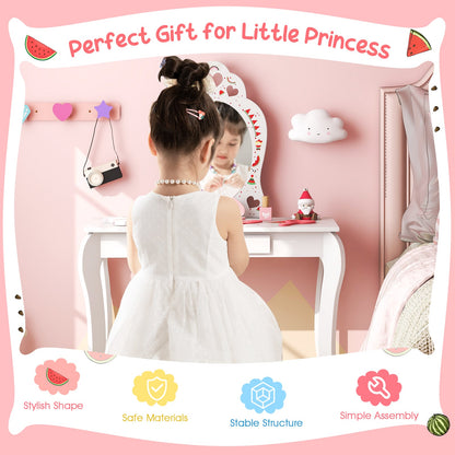 2 in 1 Children Pretend Makeup Vanity Set with Removable Mirror and Storage Drawer-White
