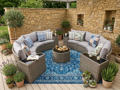 Outdoor Sectional Set PE Rattan Steel Light Gray 13pc