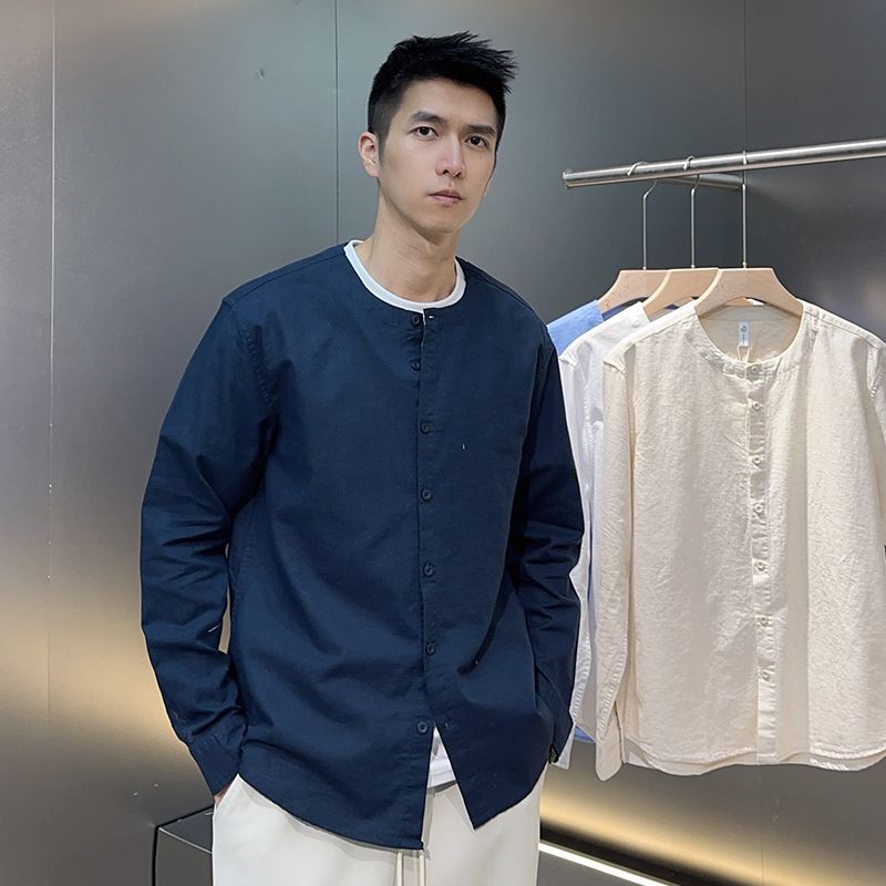 Chinese-style Vintage Mandarin-collar Linen Shirt
