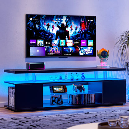 TV Stand Gaming LED Black Engineered Wood Fits 70 In TV 63x16x21 In