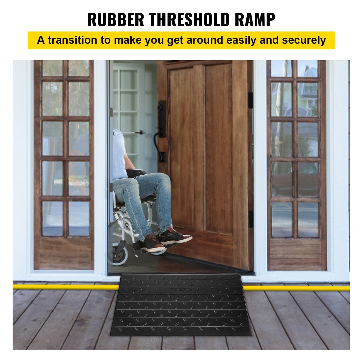 Threshold Ramp Rubber 4 In Heavy Duty Non-Slip Doorway Indoor Outdoor 2200 LB