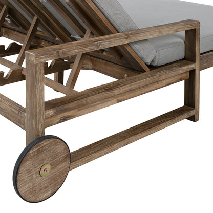 Outdoor Daybed Acacia Wood Farmhouse Gray with Wheels 2 Person