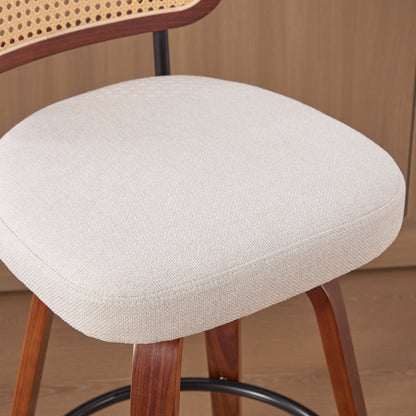 26-Inch Counter Height Bar Stools Set of 3, Walnut Black Cane Rattan Back, Beige