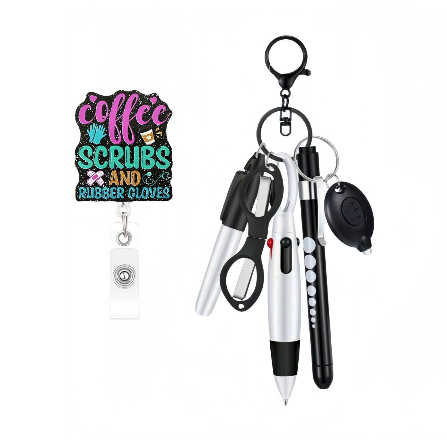 Retractable Nurse Pen Set Keychain With Flashlight