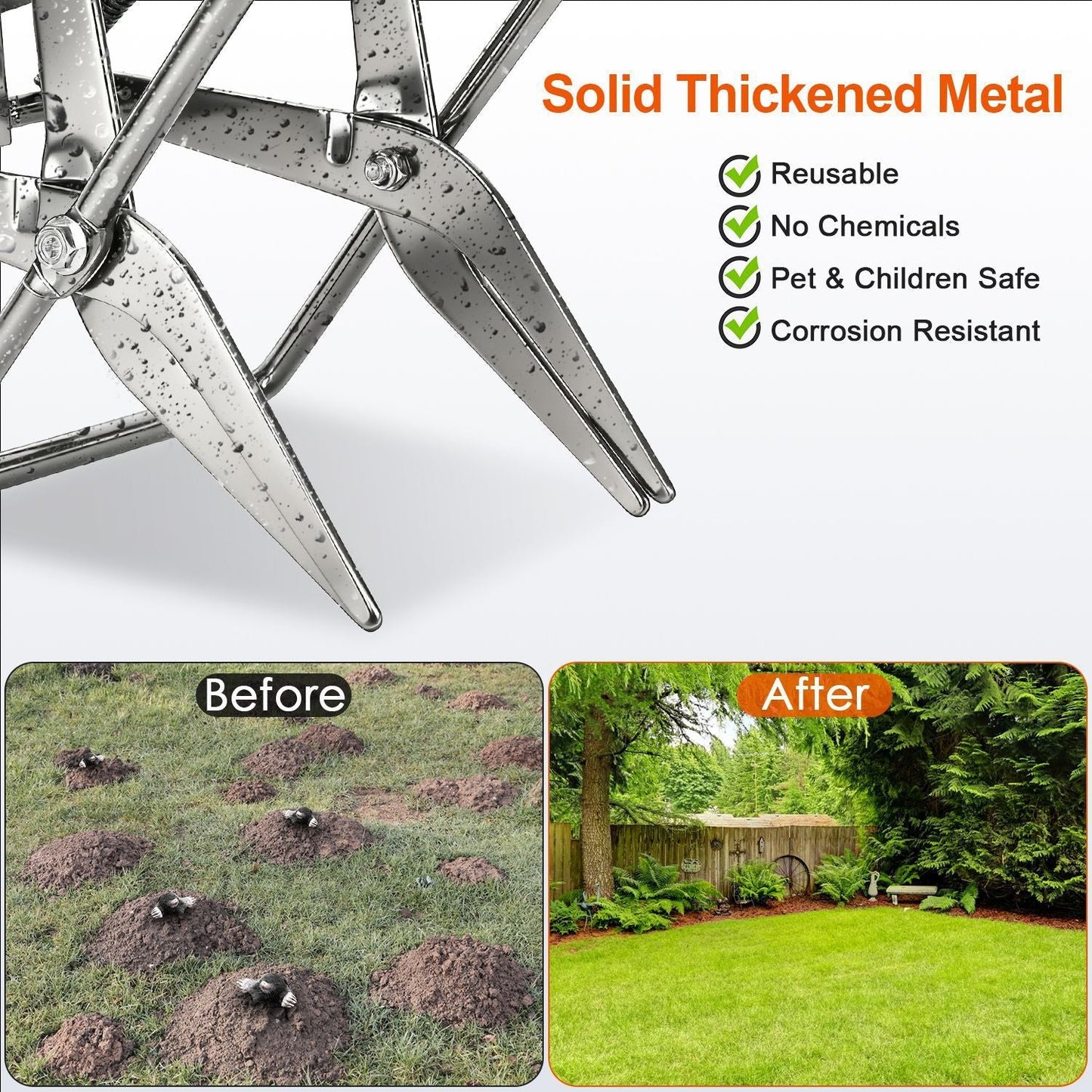 2PCS Reusable Metal Mole Traps for Lawn & Garden