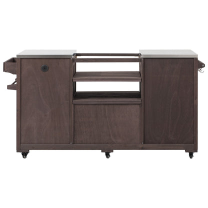 Outdoor Kitchen Island Grill Cart Fir Wood Stainless Steel 66.5