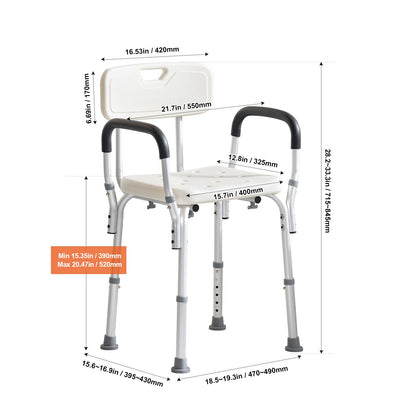 Shower Chair with Backrest Aluminum Adjustable Height Non-Slip 350 LB