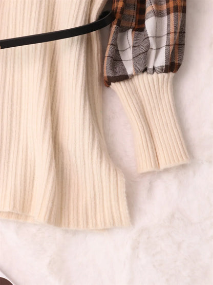 Plaid Long Sleeve Sweater Dress