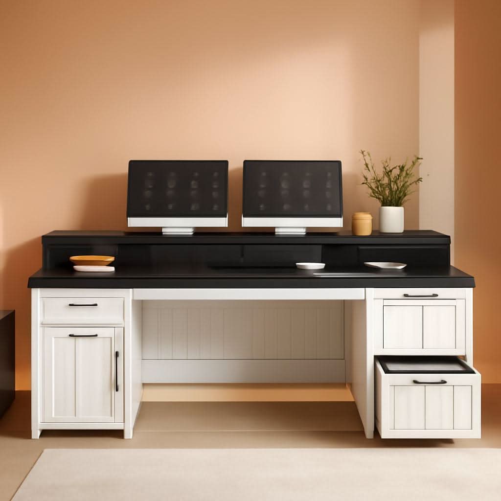 63 Inch Wide White Solid Wood Executive Desk With Drawer