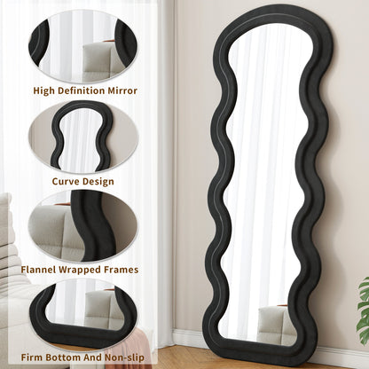 Floor Mirror Full Length Wave Flannel Frame Black 63x24 In Lean or Hang