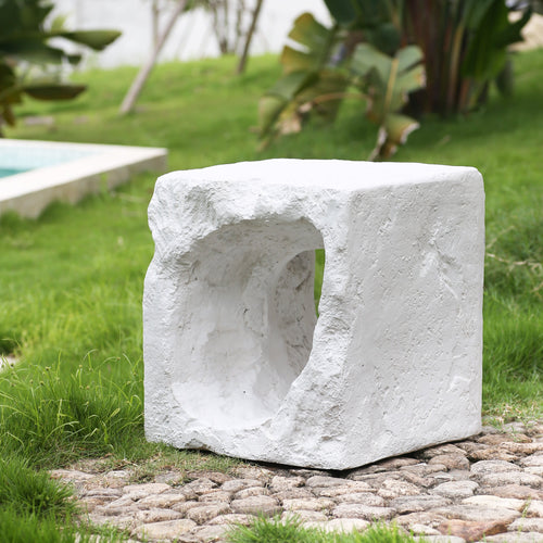 Outdoor Side Table Square MGO White Cave Texture