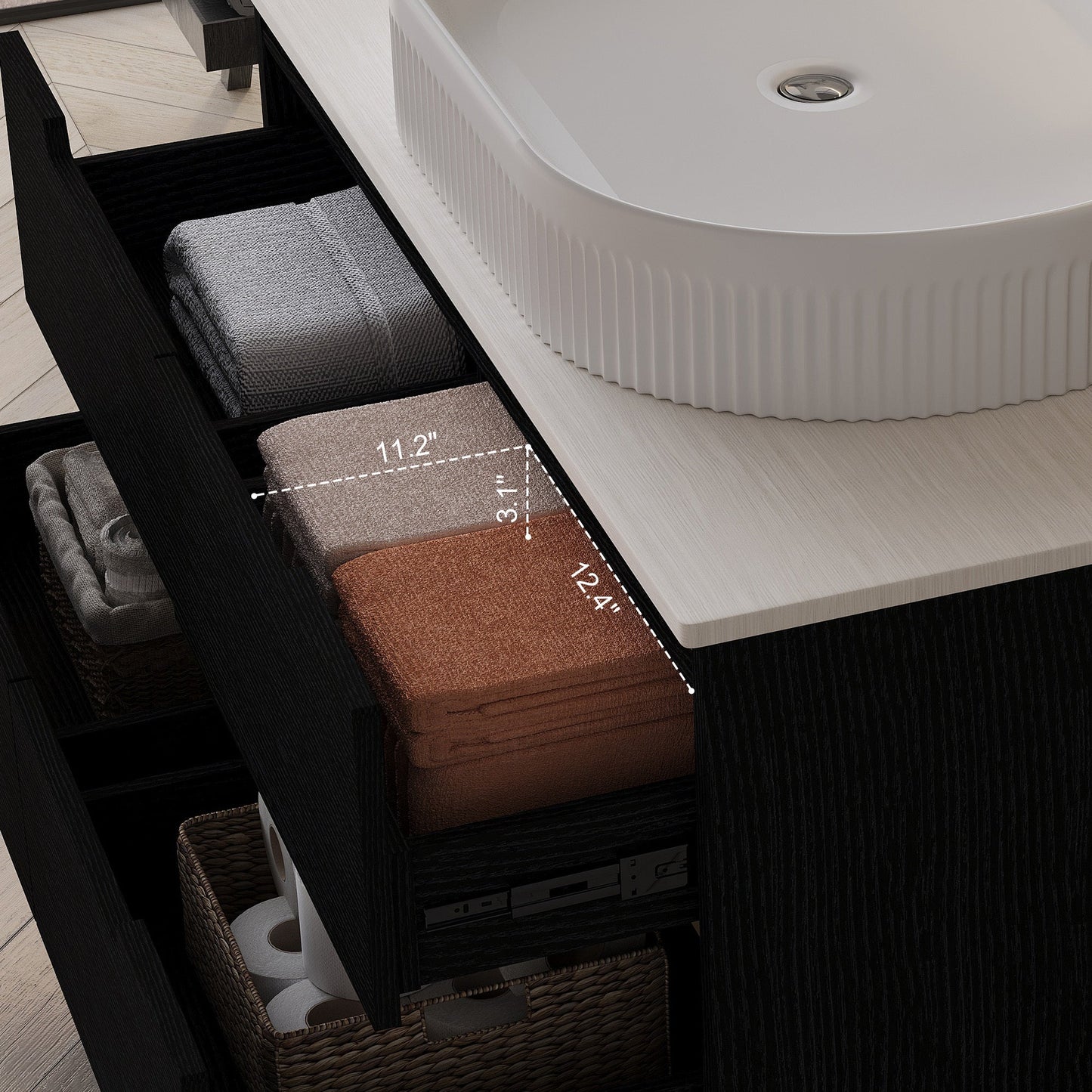 36 inch Bathroom Vanity, Freestanding or Wall Mounted with Ceramic Integrated...