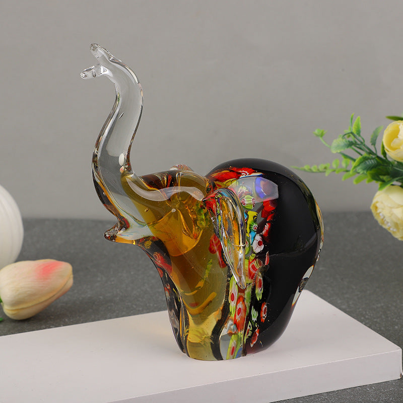 Hand-Blown Art Glass Elephant Sculpture (Amber Millefiori)
