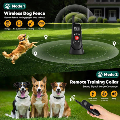 Wireless Dog Fence Collar Electric Training Remote Waterproof 1640ft Range