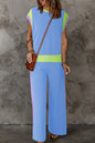 Polyester Two-Piece Set with Contrast Top & Pants